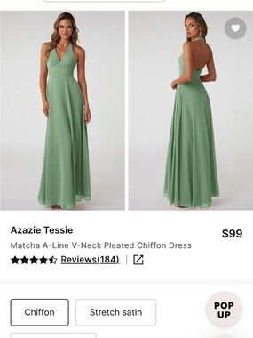 Azazie Tessie Matcha Halter V-Neck Pleated Chiffon Maxi Dress